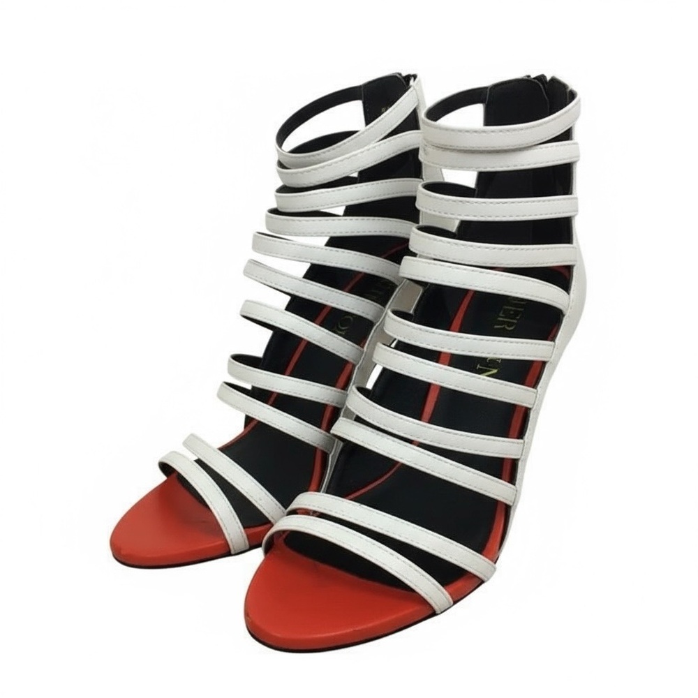 Paper Fox Kalista Women Shoe Sandals Straps Heels White Orange Black  Sz 8.